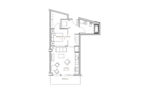 a floor plan of a house with a bedroom and a living room